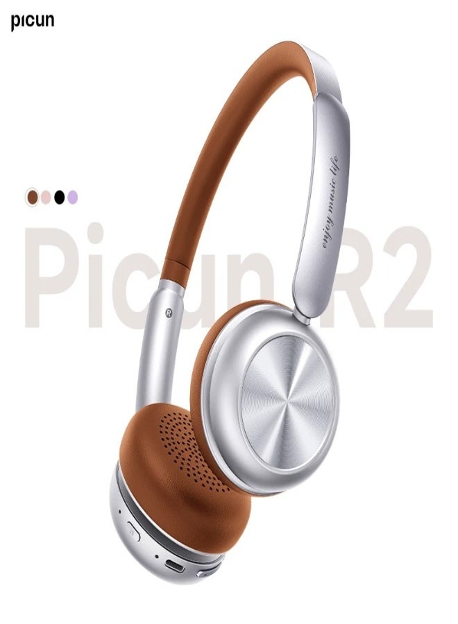 Picun R2 Wireless Headphones with Mic – Bluetooth 5.4, Spatial Audio, 100H Battery, Low Latency, ENC HD Mic, Foldable Design, Dual-Device Connection, APP & EQ Control, Hi-Fi Stereo Sound - Brown - Image 1