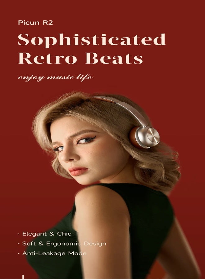 Picun R2 Wireless Headphones with Mic – Bluetooth 5.4, Spatial Audio, 100H Battery, Low Latency, ENC HD Mic, Foldable Design, Dual-Device Connection, APP & EQ Control, Hi-Fi Stereo Sound - Brown - Image 3