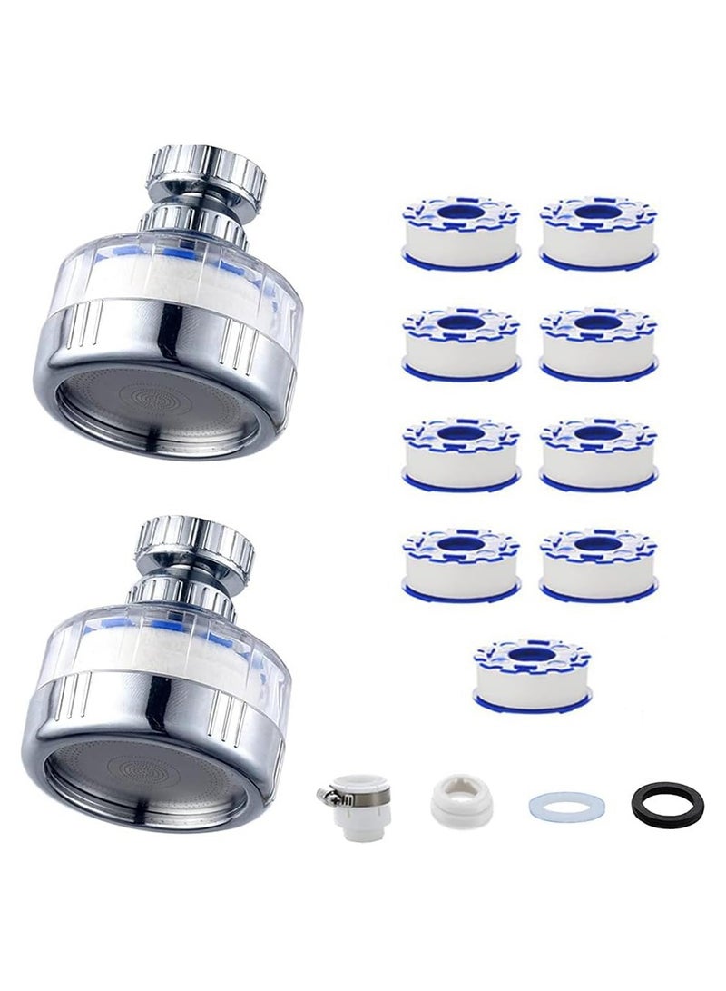2 and 9Pcs Faucet Water Filter Set 360 Degree Rotating Sink Water Filter Faucet Bathroom Sink Filter Household Faucet Filter Tap Splash Proof Faucet with Filter Elements for Kitchen Home Short - Image 1
