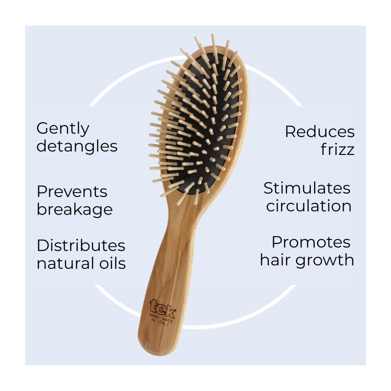TEK â€“ Large Oval Wooden Brush with Short Pins â€“ Handmade in Italy with Sustainable and Vegan Materials â€“ Safe for All Hair Types Wet or Dry â€“ Gentle Detangler & Anti-Static Properties - Image 3