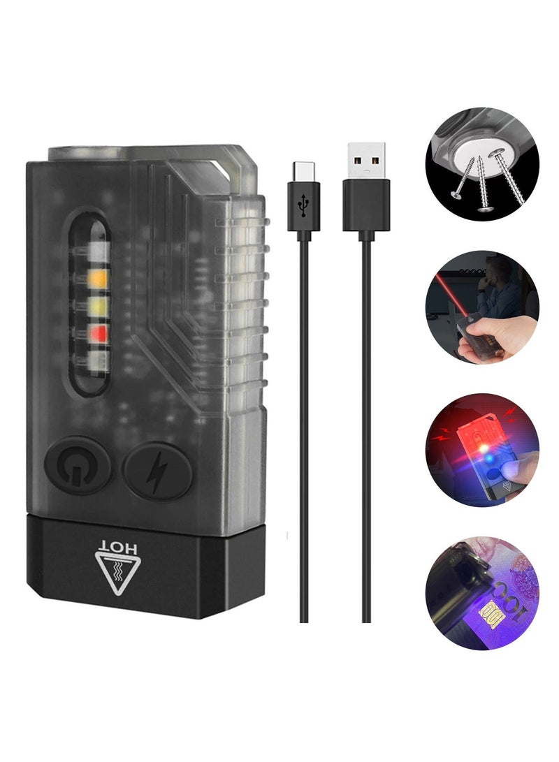 Powerful Mini EDC LED Flashlight, Mutifunction Rechargeable Flashlight with Red Light, 365nm White/Red/UV/Blue/ Warm Side Light, 14 Light Modes, Magnetic Tail, 80DB Beeping, IPX4 Waterproof - Image 1