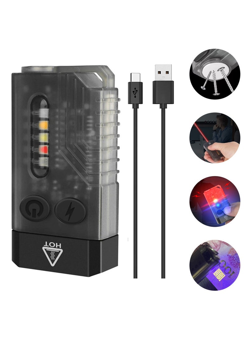 Powerful Mini EDC LED Flashlight, Mutifunction Rechargeable Flashlight with Red Laser Light, 365nm White/Red/UV/Blue/ Warm Side Light, 14 Light Modes, Magnetic Tail, 80DB Beeping, IPX4 Waterproof  - Image 1