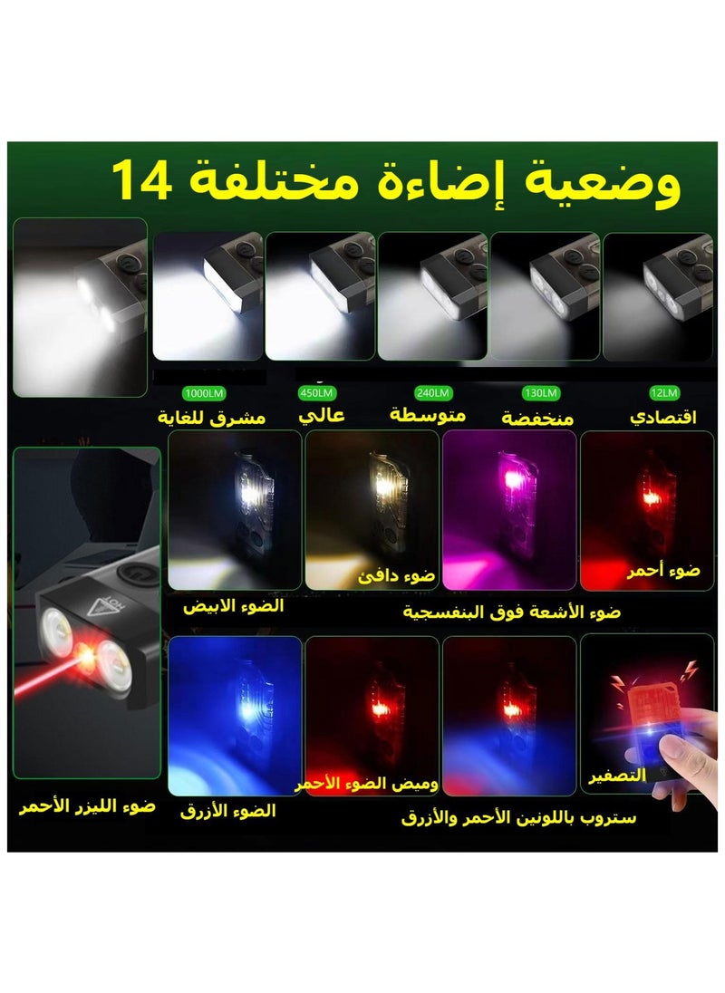 Powerful Mini EDC LED Flashlight, Mutifunction Rechargeable Flashlight with Red Laser Light, 365nm White/Red/UV/Blue/ Warm Side Light, 14 Light Modes, Magnetic Tail, 80DB Beeping, IPX4 Waterproof  - Image 5