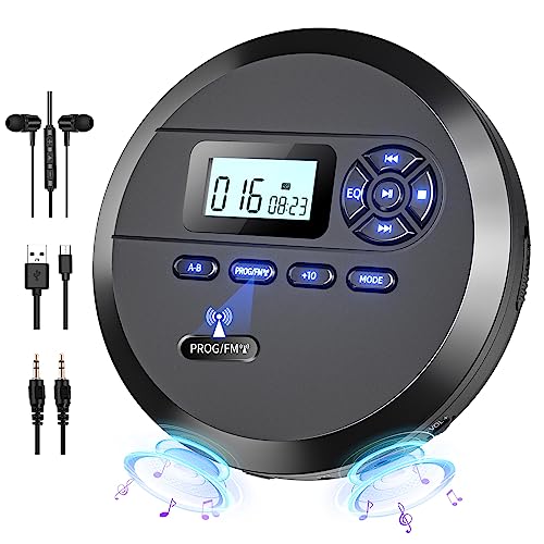 DESOBRY CD Player Portable with Speakers & FM Transmitter, Rechargeable Compact CD Player for Car Built-in 2000mAh, Portable Player with LCD Screen, Earphones, AUX Cord - Image 1