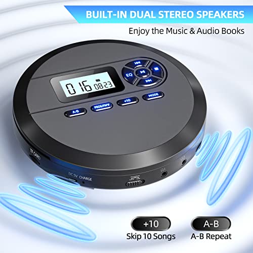 DESOBRY CD Player Portable with Speakers & FM Transmitter, Rechargeable Compact CD Player for Car Built-in 2000mAh, Portable Player with LCD Screen, Earphones, AUX Cord - Image 2