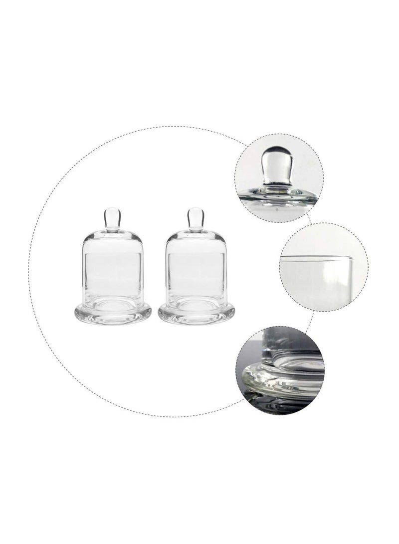 Glass Cover, 2 Sets Glass Dome with Base Mini Cake Stand Display Cloche Clear Glass Bell Jar Cover for Candle Dessert Cheese Candy Plants Succulents