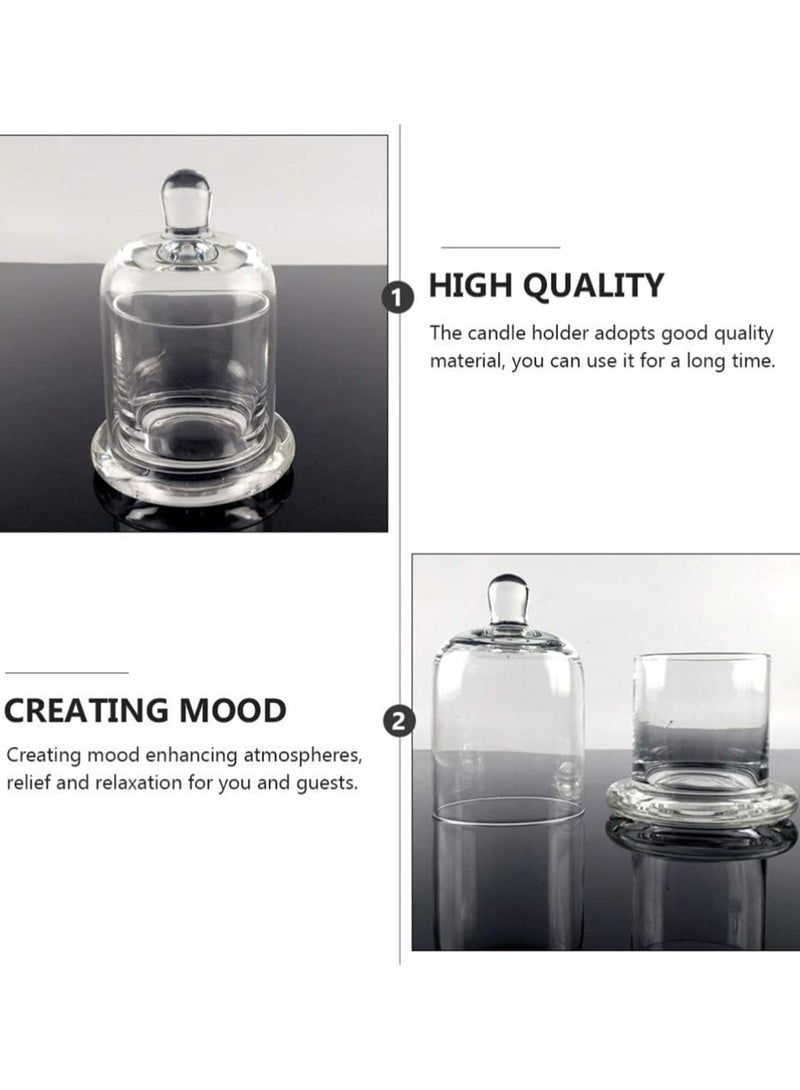 Glass Cover, 2 Sets Glass Dome with Base Mini Cake Stand Display Cloche Clear Glass Bell Jar Cover for Candle Dessert Cheese Candy Plants Succulents