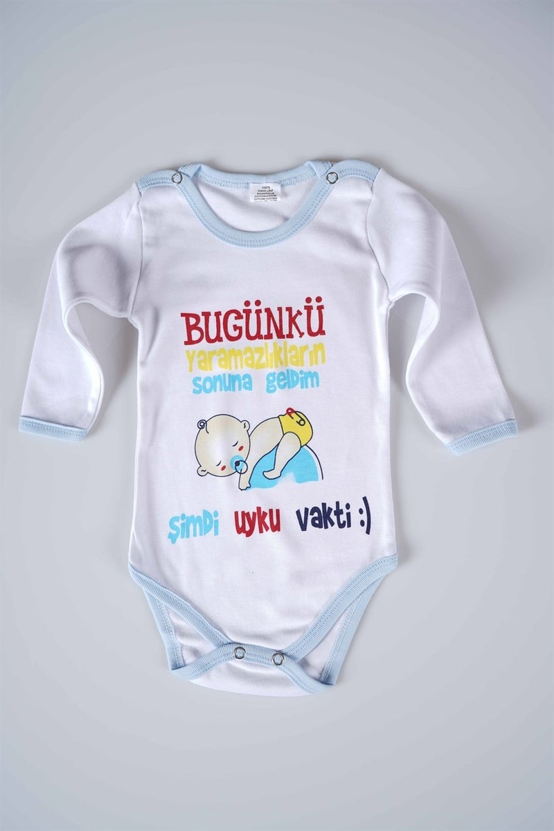 Miniko Kids New Season Today's Mischief Is Over Written Baby Child Long Sleeve Cotton Bodysuit - Image 1
