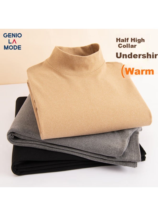 GENIOLAMODE Men'S Winter Thickened Warm Half High Collar Inner Wear Long Sleeve T-Shirt Men'S White 3Xl - Image 2