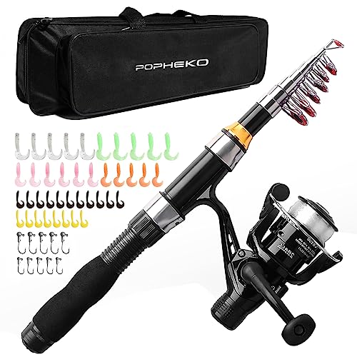 mouhike Telescopic Fishing Rod Reel Full Kit Fishing Line Lures for Beginner All-in-One 1.7M/5.58FT Light-Weight Fishing Rod+Spinning Reel+Line+Lures Set+Carry Bag for Kids Youth Outdoor Travel Bass Trout - Image 1