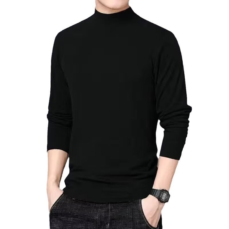 Double-Sided Velvet Semi-High Collar Base Shirt Men'S Spring, Warm Inner Long Sleeve T-Shirt Men - Image 5