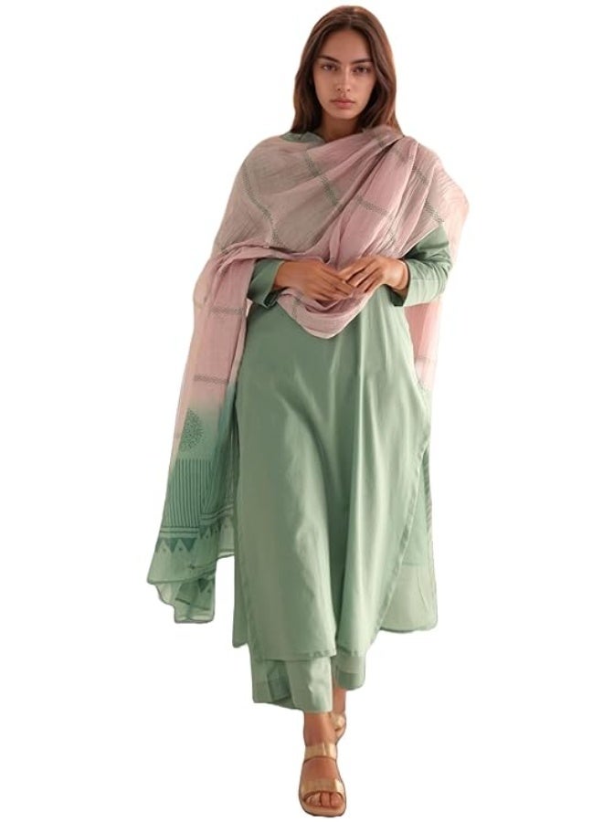 ANNI DESIGNER طقم فستان وبلوزة مطبوع من رايون فيسكوز للنساء من ANNI (بيجابور أخضر_M_أخضر_متوسط) - Image 1