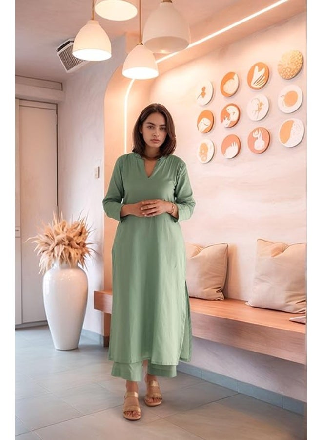 ANNI DESIGNER طقم فستان وبلوزة مطبوع من رايون فيسكوز للنساء من ANNI (بيجابور أخضر_M_أخضر_متوسط) - Image 4