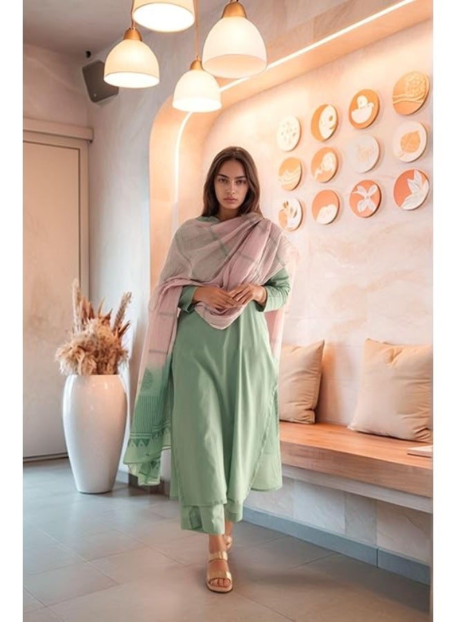 ANNI DESIGNER طقم فستان وبلوزة مطبوع من رايون فيسكوز للنساء من ANNI (بيجابور أخضر_M_أخضر_متوسط) - Image 3