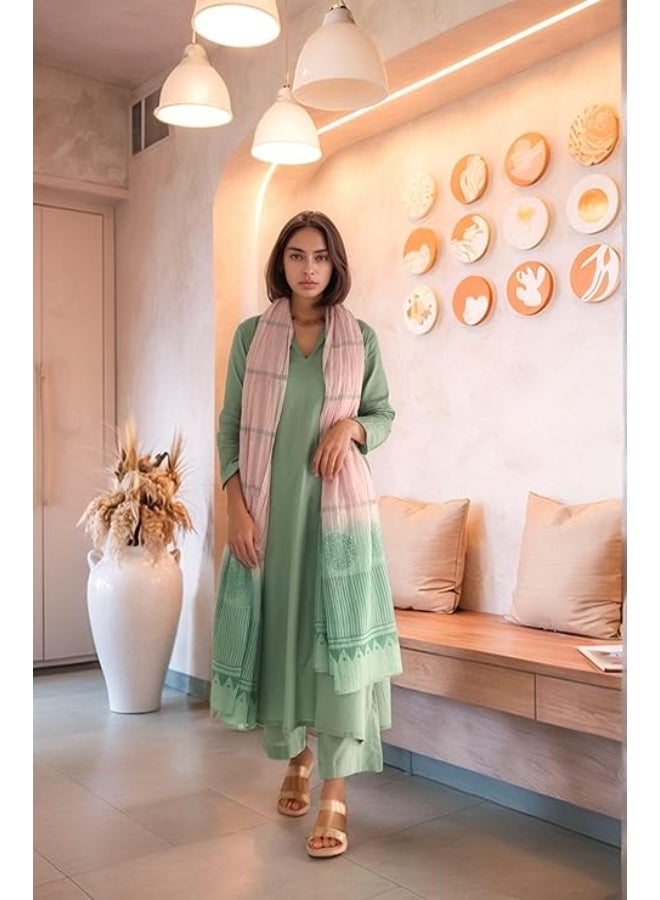 ANNI DESIGNER طقم فستان وبلوزة مطبوع من رايون فيسكوز للنساء من ANNI (بيجابور أخضر_M_أخضر_متوسط) - Image 2