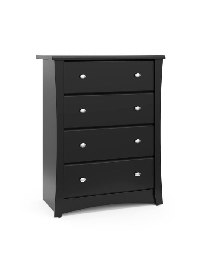 Storkcraft Crescent 4 Drawer Dresser (Black) – Dresser for Kids Bedroom, Nursery Dresser Organizer, Chest of Drawers for Bedroom with 4 Drawers, Universal Design for Children's Bedroom - Image 1