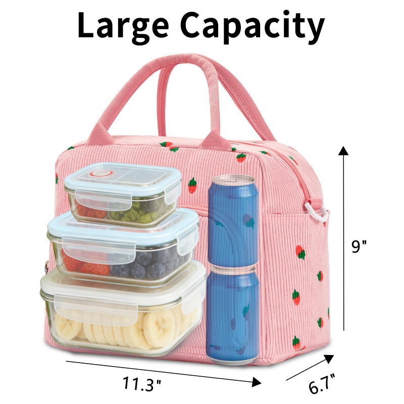 GASSDA Lunch Box for Women Insulated Lunch Bag Women Adult Cute Lunch Bags Reusable Lunchbox Cooler Tote Bag for Work Picnic (Pink-Strawberry) - Image 3