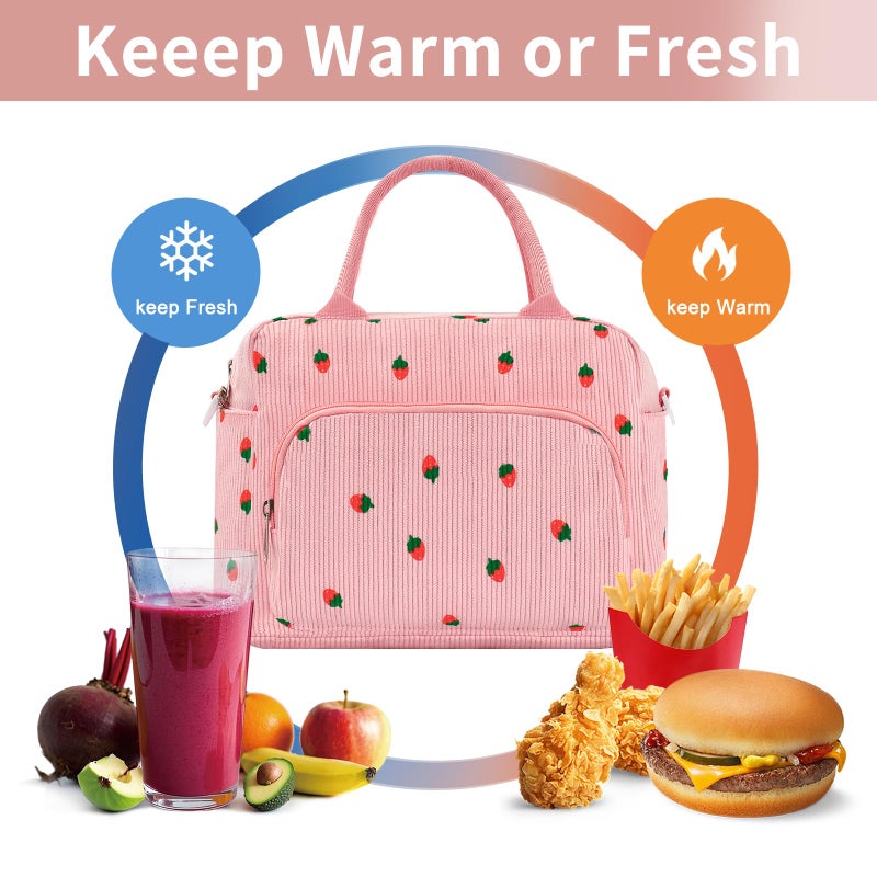 GASSDA Lunch Box for Women Insulated Lunch Bag Women Adult Cute Lunch Bags Reusable Lunchbox Cooler Tote Bag for Work Picnic (Pink-Strawberry) - Image 5