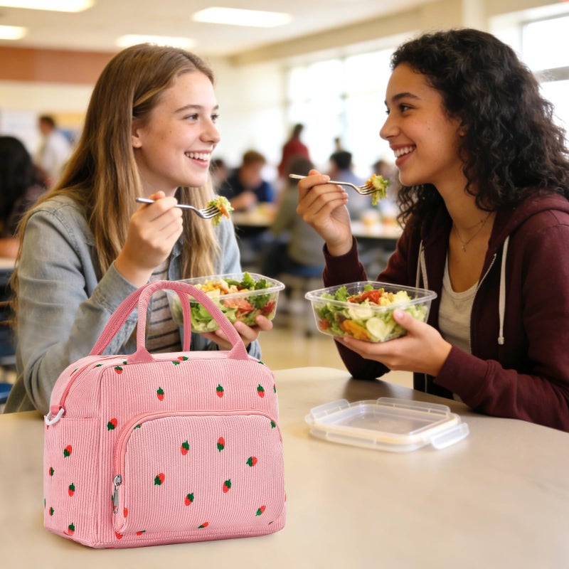 GASSDA Lunch Box for Women Insulated Lunch Bag Women Adult Cute Lunch Bags Reusable Lunchbox Cooler Tote Bag for Work Picnic (Pink-Strawberry) - Image 2