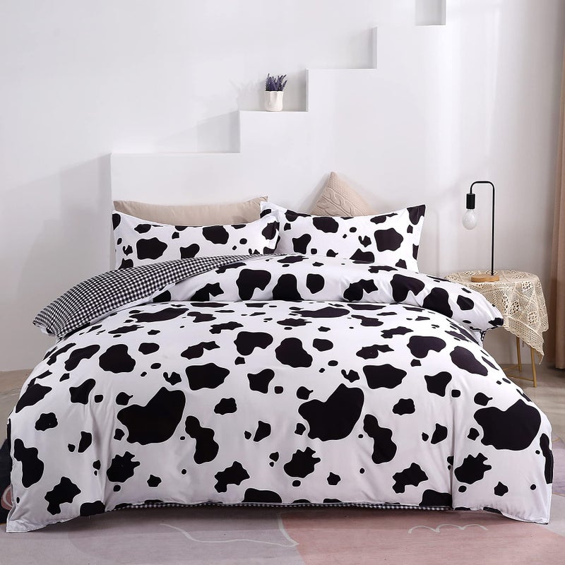Mengersi Mengersi Cow Print Duvet Cover Sets Full Size Cartoon Bedding Sets Reversible Comforter Cover Soft for Kids Boys Girls 