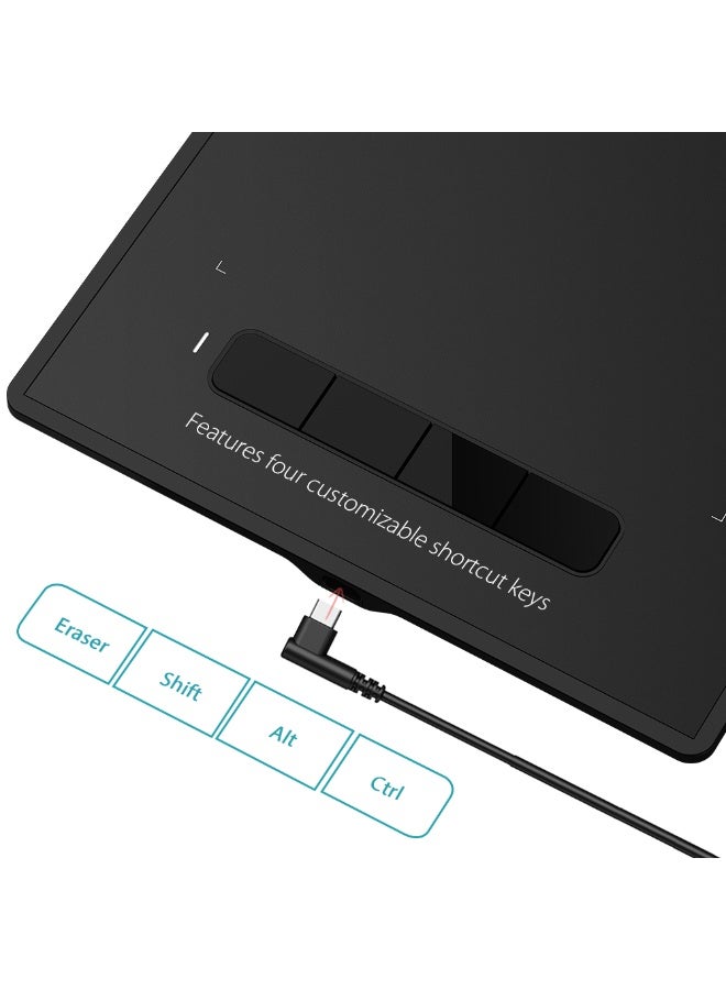 إكس بي بن جهاز لوحي للرسم الرسومي XP Pen Star G960S مقاس 9 × 6 بوصة مع 8192 مستوى حساسية للضغط ودعم الإمالة وقلم سلبي و4 مفاتيح اختصار، متوافق مع أنظمة التشغيل Windows وMac وAndroid وChrome OS باللون الأسود - Image 3