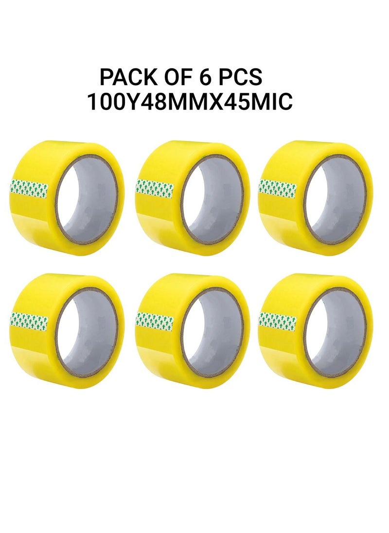 Yuwell Pack Of 6 Pcs Packing Tape For Sealing Parcel Boxes Use For Office Supplies And Home Packing Tape 100Y 48MMX45MIC  - Image 1
