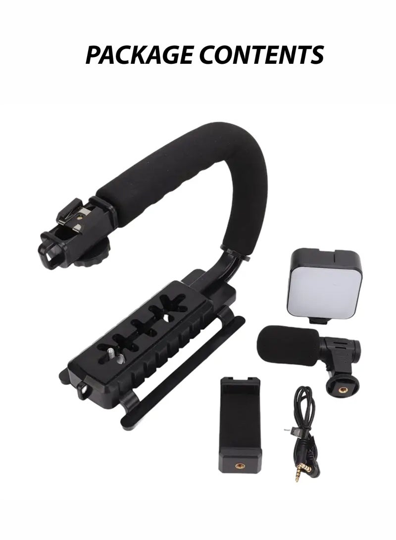 general Universal U/C-Shaped Handheld Video Rig Stabilizer Kit with LED Video Light, Cardioid Microphone, Adjustable Smartphone Holder, Remote Shutter  Cold Shoe Mount – Portable Vlogging Bracket for Y - Image 2