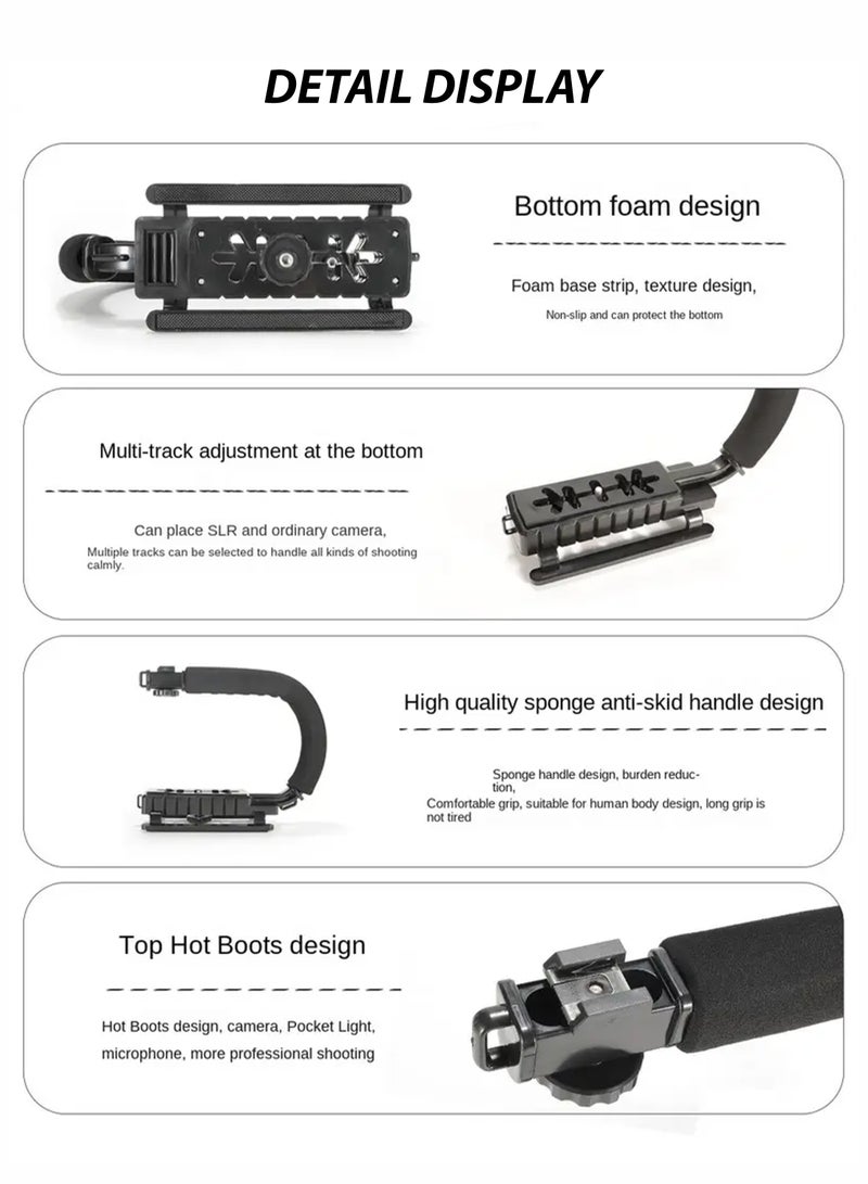 general Universal U/C-Shaped Handheld Video Rig Stabilizer Kit with LED Video Light, Cardioid Microphone, Adjustable Smartphone Holder, Remote Shutter  Cold Shoe Mount – Portable Vlogging Bracket for Y - Image 5