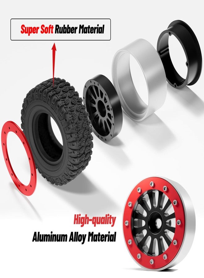 OGUNKE عجلات OGRC 1.3 مع إطارات مطاطية لجميع التضاريس لسيارة TRX4M SCX24 RC كراولر - 66 * 25 مم (C-أسود) - Image 3