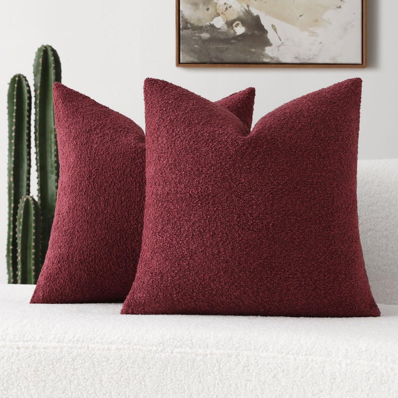 FUTEI حزمة futei من 2 burgundy boucle لهجة الزخرفة وسادة رمي وسادة 26 × 26 بوصة ناعمة صلبة صلبة من وسادة اليورو شمس ديكور المنزل للأريكة غرفة المعيشة سرير الأريكة - Image 1