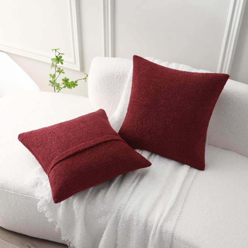 FUTEI حزمة futei من 2 burgundy boucle لهجة الزخرفة وسادة رمي وسادة 26 × 26 بوصة ناعمة صلبة صلبة من وسادة اليورو شمس ديكور المنزل للأريكة غرفة المعيشة سرير الأريكة - Image 5