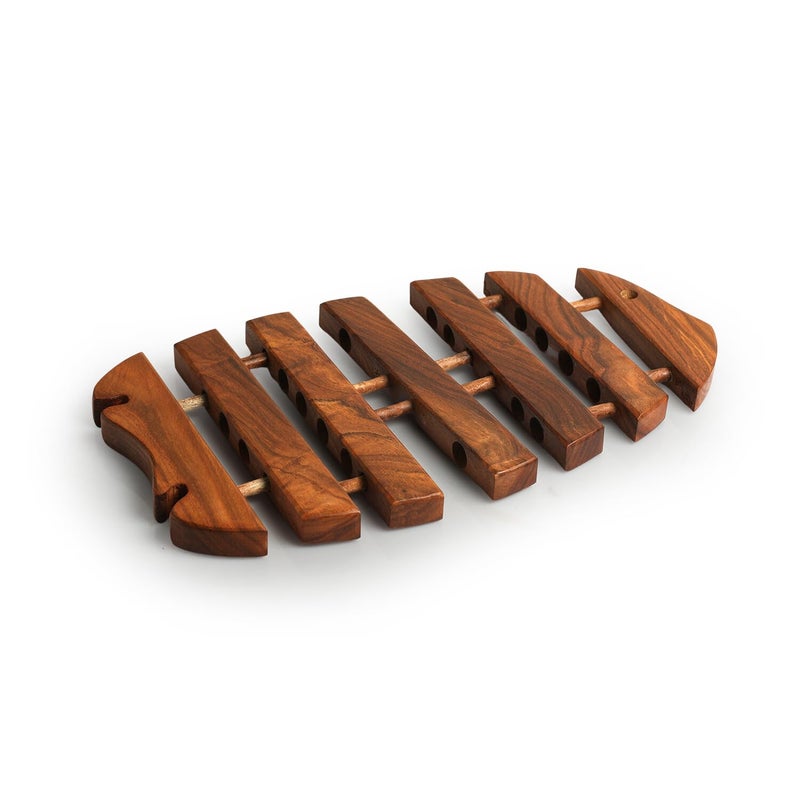 ExclusiveLane 'Abstract Extendable Fish' Wooden Trivet for Dining Table | Handcrafted trivets for hot pots Trivets for Kitchen Tableware (Sheesham Wood, Brown) - Image 3