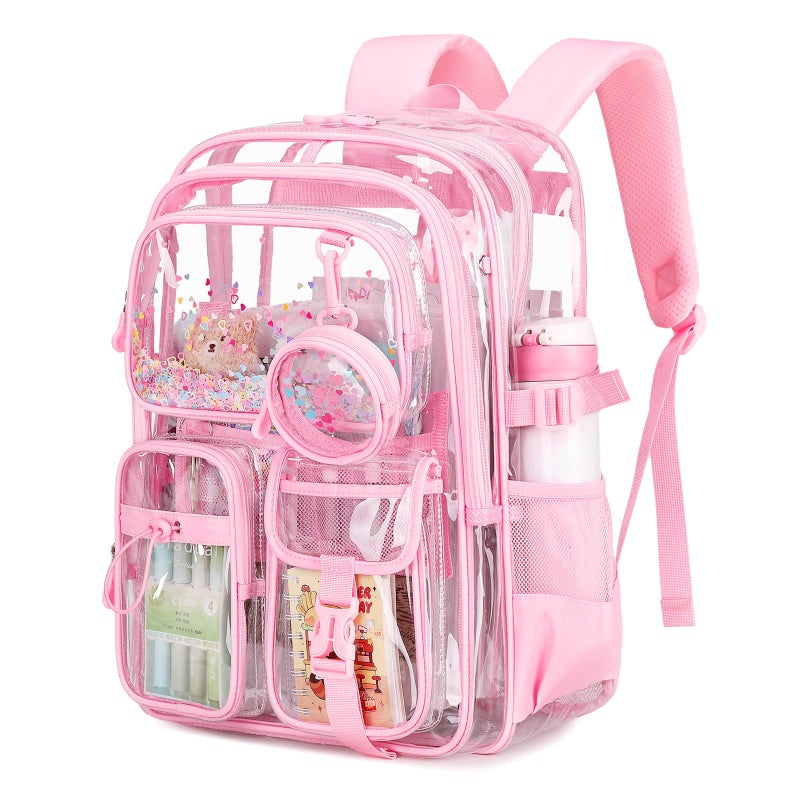 ASKSKY Clear Backpack for Girls School Clear Bookbag Stadium Events Heavy Duty Transparent Back Pack, Pink - Image 1