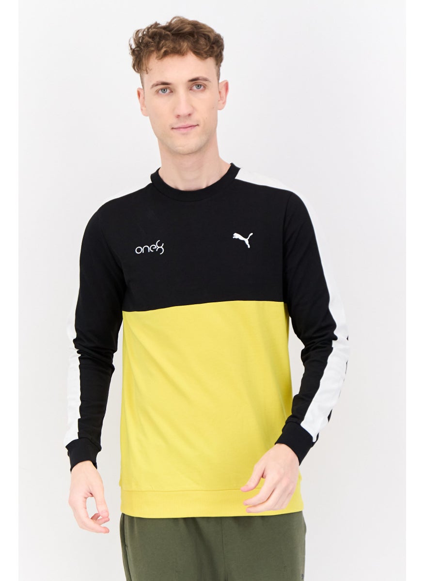 PUMA Men Slim Fit Long Sleeves Outdoor Sweatshirt, Black/Yellow/White  - Image 1