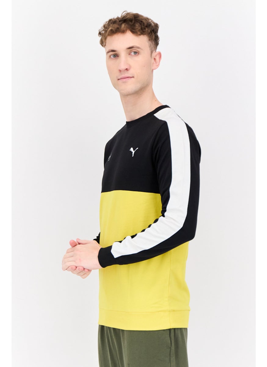 PUMA Men Slim Fit Long Sleeves Outdoor Sweatshirt, Black/Yellow/White  - Image 2