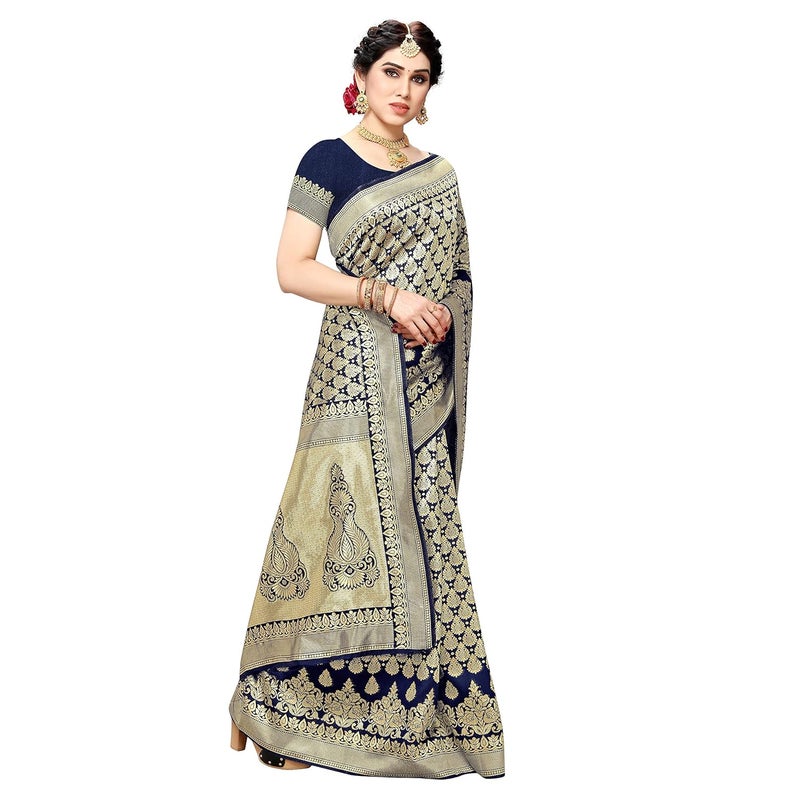 Sidhidata Women's Jacquard Silk Saree with Blouse Piece - Traditional Kalamkari Design - Image 4