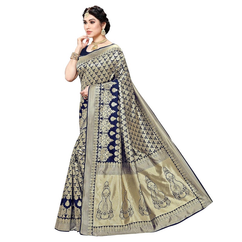 Sidhidata Women's Jacquard Silk Saree with Blouse Piece - Traditional Kalamkari Design - Image 3