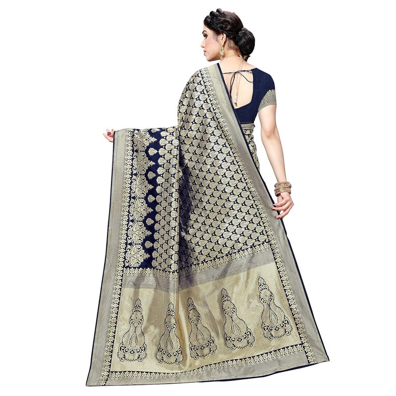 Sidhidata Women's Jacquard Silk Saree with Blouse Piece - Traditional Kalamkari Design - Image 5