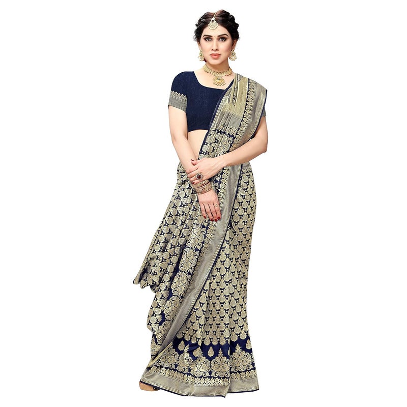 Sidhidata Women's Jacquard Silk Saree with Blouse Piece - Traditional Kalamkari Design - Image 2