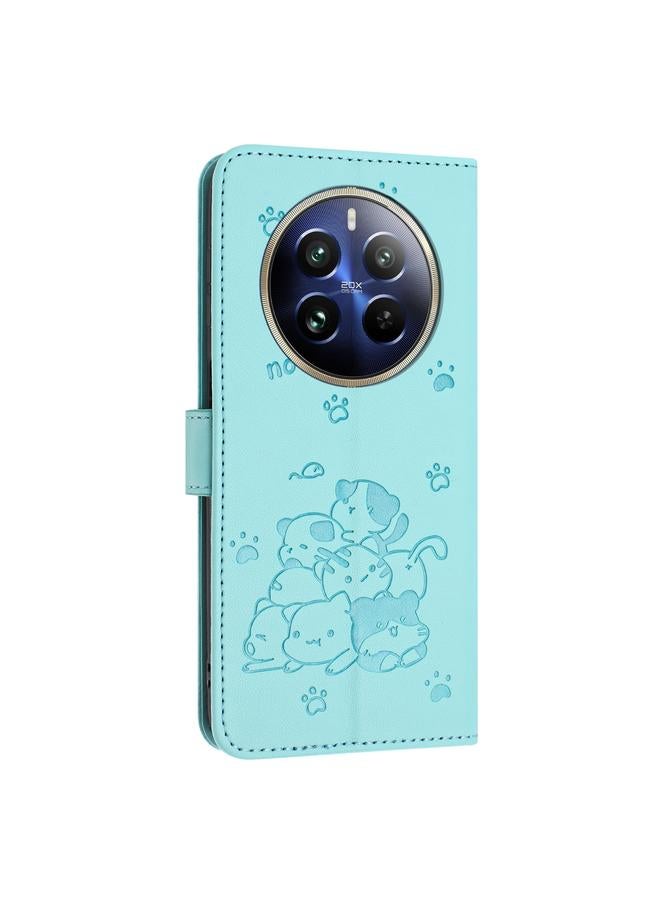 erorex Case For Realme 12+ 5G Global / 12 4G Embossed Kitten Phone Leather Case with Lanyard - Image 3