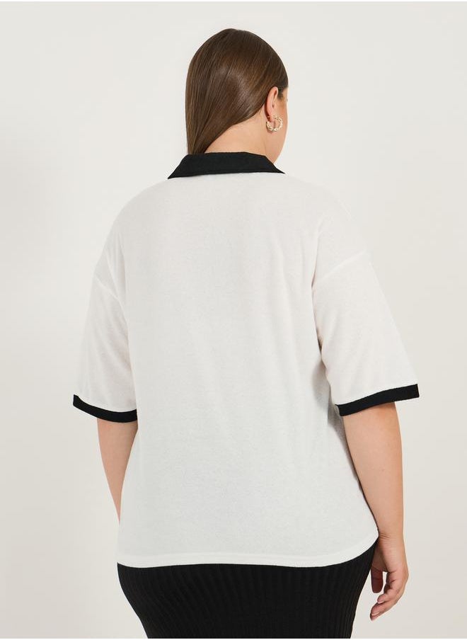 Styli Plus Size Contrast Trim Boxy Fit Collared Polo T-shirt  - Image 5