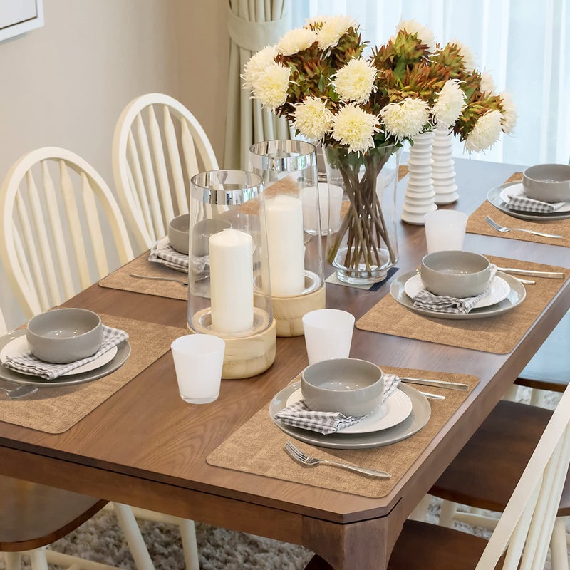 Maxpearl Faux Leather Placemats Set of 6 - Waterproof - Wipe Clean - Heat Resistant - Anti Slip Dining Table Place Mats, Suitable for Indoor & Outdoor Use, 17â€™â€™Ã—12â€™â€™, Brown - Image 2