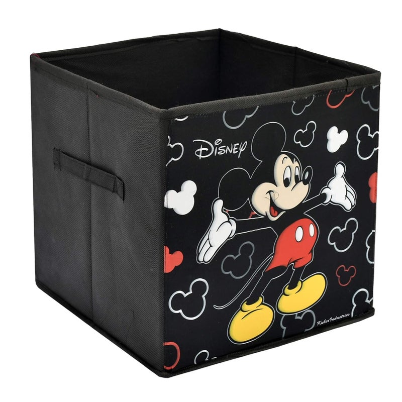 Kuber Industries Kuber Industries Disney Mickey Mouse Print Square Non Woven Storage Box Toy with Handle|Wardrobe Organizer Cube|Easily Collapsible|Size 33 x 33 x 33 CM (Black)  - Image 1