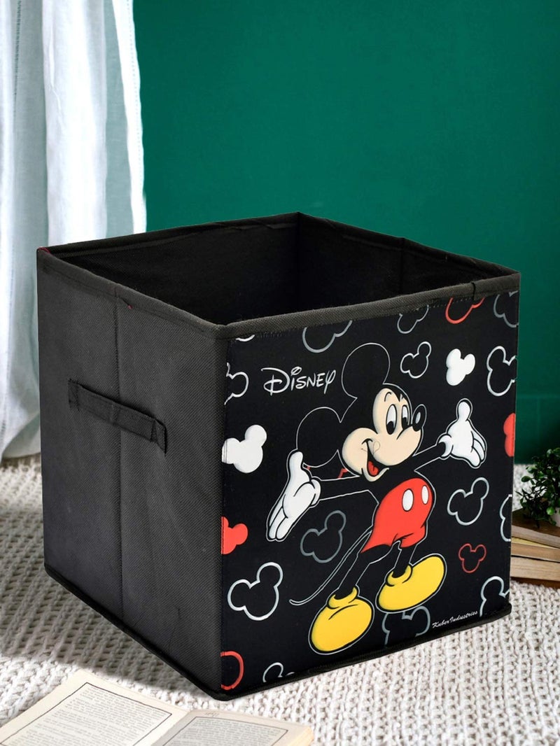 Kuber Industries Kuber Industries Disney Mickey Mouse Print Square Non Woven Storage Box Toy with Handle|Wardrobe Organizer Cube|Easily Collapsible|Size 33 x 33 x 33 CM (Black)  - Image 2