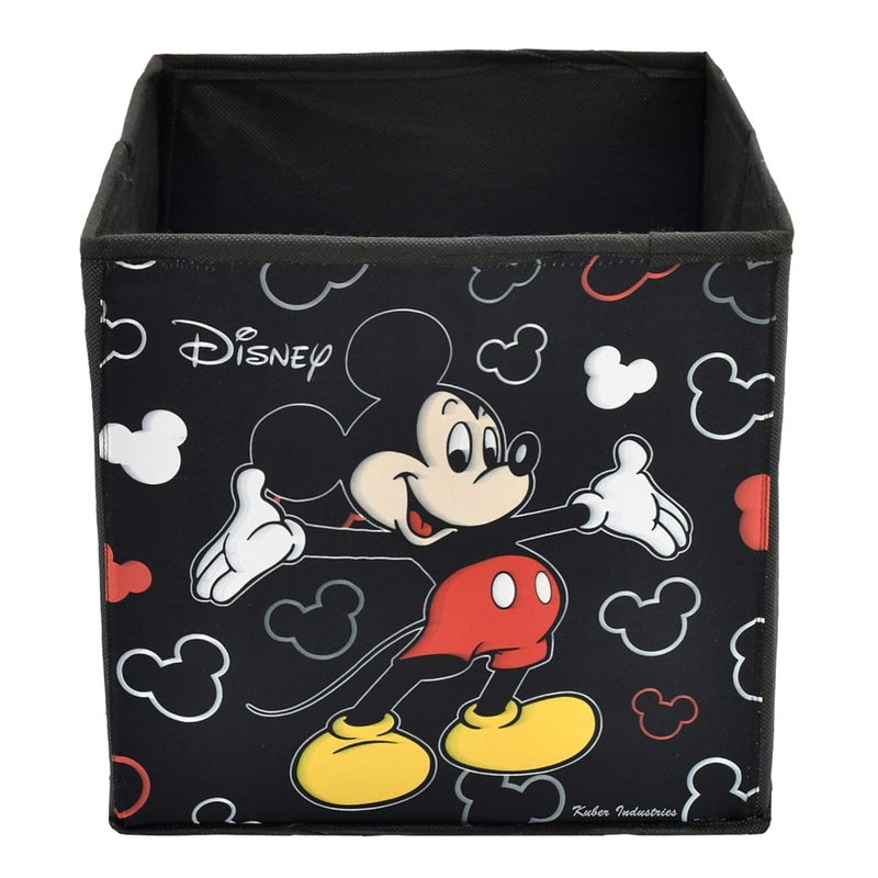 Kuber Industries Kuber Industries Disney Mickey Mouse Print Square Non Woven Storage Box Toy with Handle|Wardrobe Organizer Cube|Easily Collapsible|Size 33 x 33 x 33 CM (Black)  - Image 3