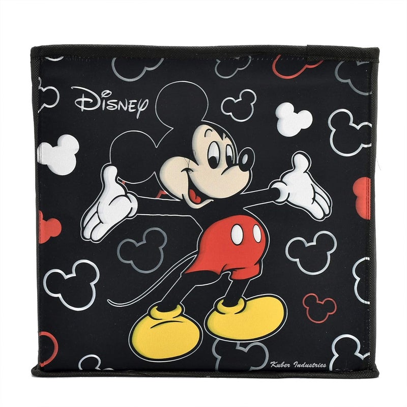 Kuber Industries Kuber Industries Disney Mickey Mouse Print Square Non Woven Storage Box Toy with Handle|Wardrobe Organizer Cube|Easily Collapsible|Size 33 x 33 x 33 CM (Black)  - Image 4