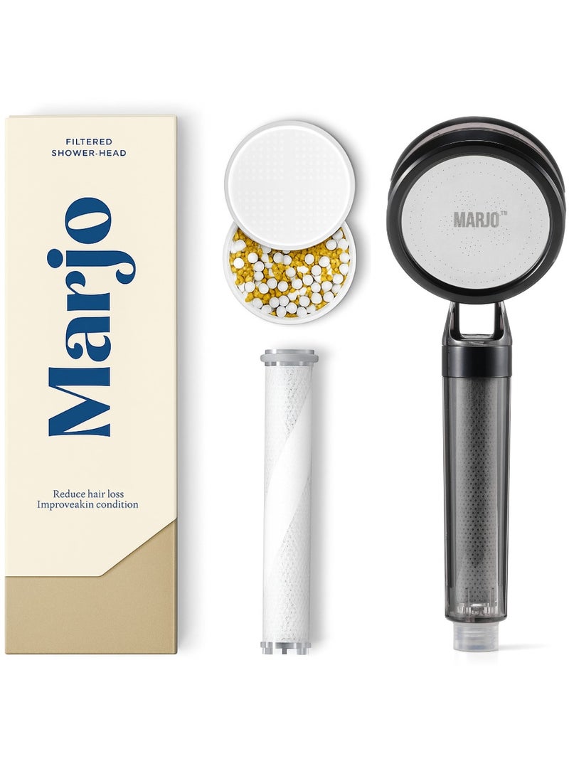 مارجو فلتر دش مارجو - رأس دش محمول عالي الضغط | فلتر مياه دش لعلاج تساقط الشعر | بشرة وشعر صحيين، إكسسوارات الحمام، إزالة الكلور المختبرة في المختبر (شفاف أسود) - Image 1