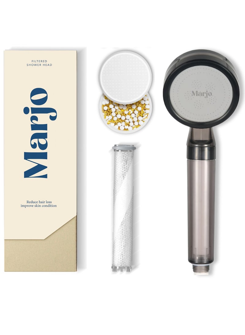 Marjo Marjo Shower Filter - High Pressure Handheld Shower Head | Water Filter Shower for Hair Loss | Healthy Skin & Hair, Bathroom Accessories, Lab-Tested Chlorine Removal | فلتر دش الاستحمام (Transparent Black)  - Image 1