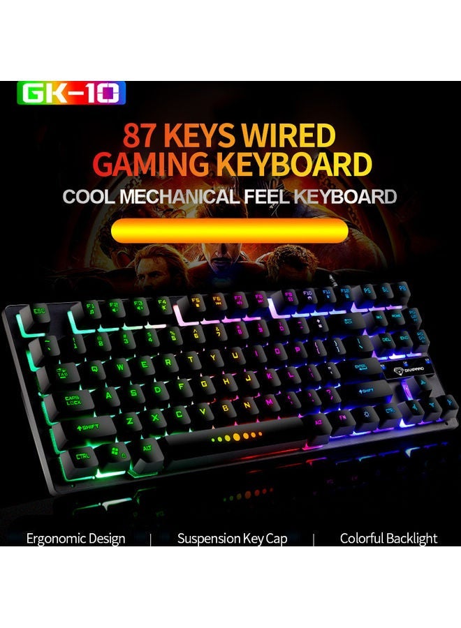 GK-10 USB Wired Keyboard Keyboard 87 Keys Black S1 black single mouse - Image 5