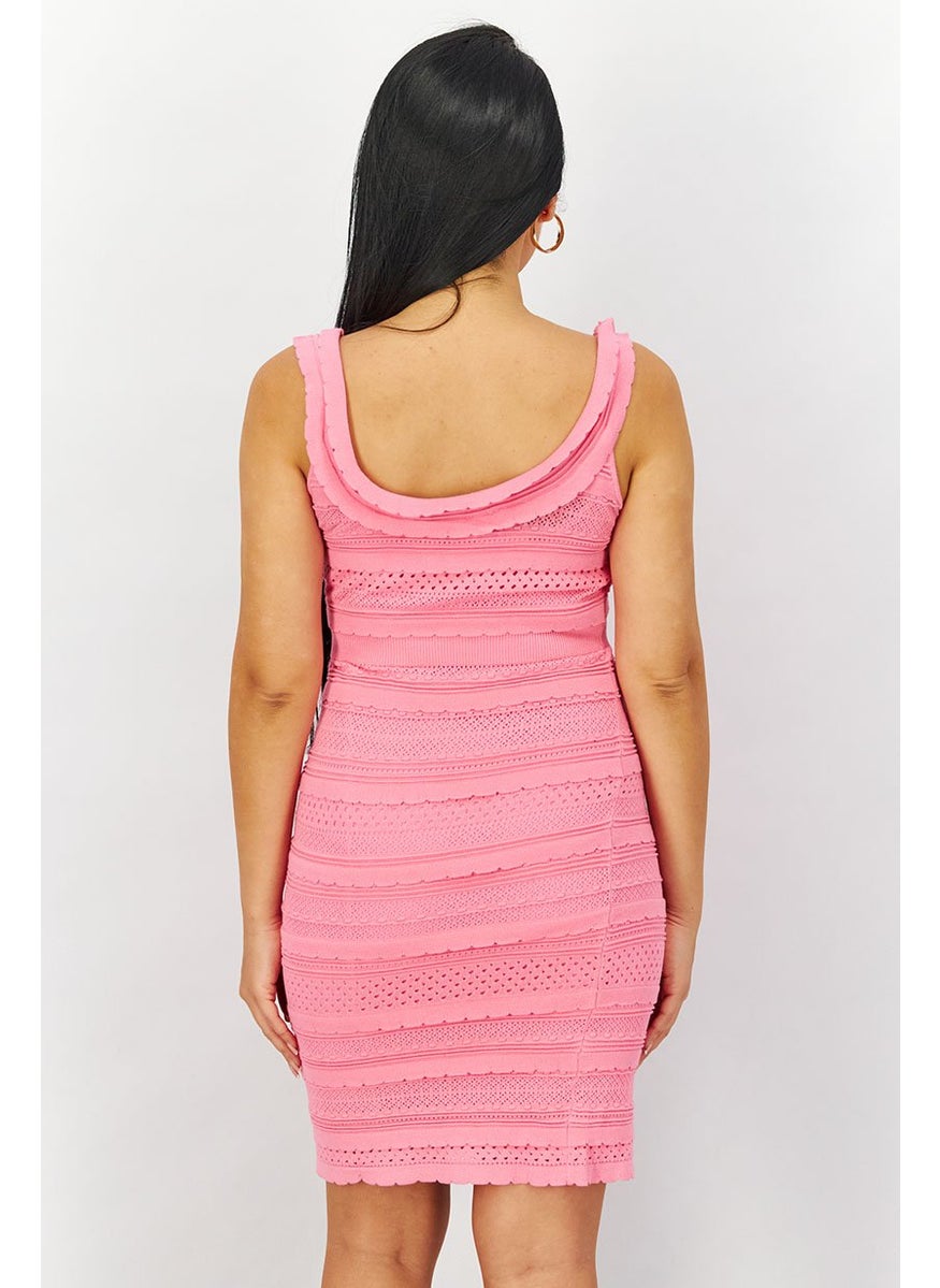 French Connection - Women Eyelet Sleeveless Ruffles Neck Mini Dress, Pink - Image 1